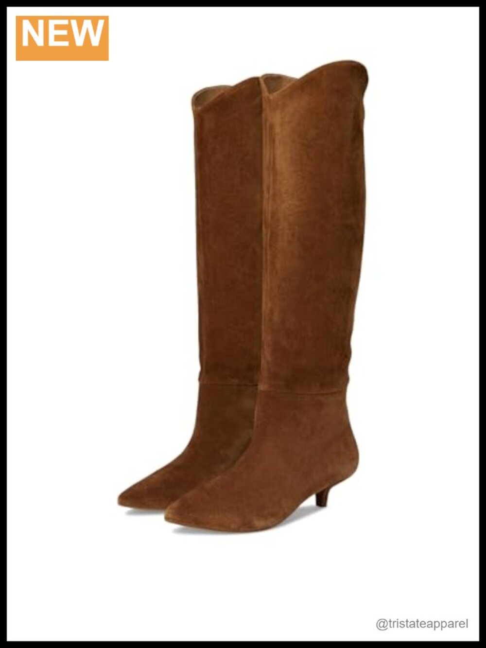 Knee High Suede Boots Kitten Heel Pointed Toe Pull On